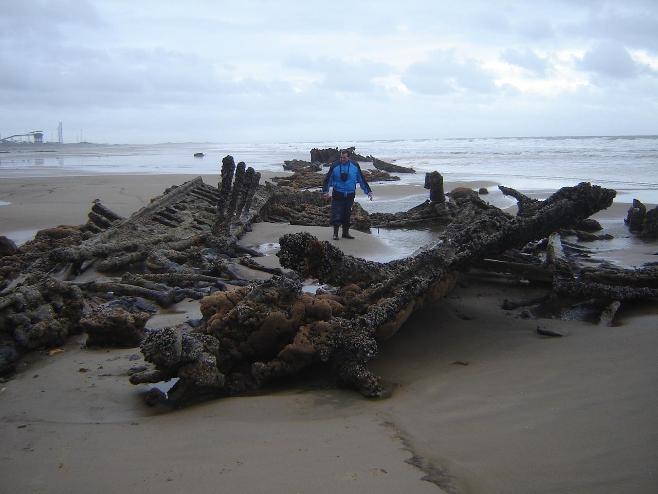 Remains of the Amazon coal wreck on Margam Sands, Port Talbot